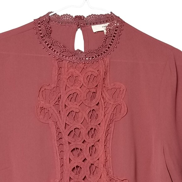 Entro Dress Women's Small Polyester 3/4‎  Sleeve Lace Accent Keyhole Flowy Red - Picture 2 of 16